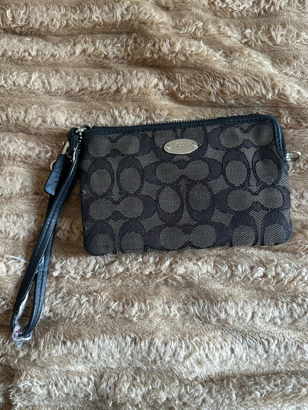Coach Black Signature Canvas Wristlet with Leather Trim